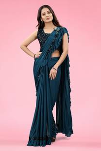 Shrithi Fashion Fab Solid/Plain Bollywood Lycra Blend Saree