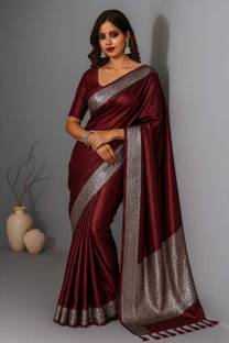 Sijileen Solid/Plain Banarasi Satin, Silk Blend Saree