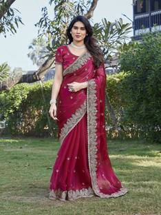 THE URBAN DIVA Embroidered Bollywood Chiffon, Organza Saree