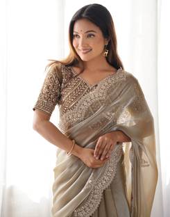 Samah Embellished, Embroidered Bollywood Organza Saree