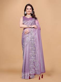 DRIZOMIZ Embroidered Bollywood Organza Saree