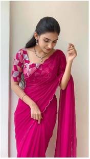 Bollytrend Floral Print Bollywood Georgette, Silk Blend Saree