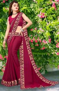 Offirra International Embroidered Banarasi Lycra Blend, Chiffon Saree