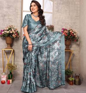 KING VULTURE Printed, Digital Print, Floral Print Bollywood Chiffon, Organza Saree