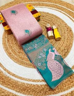 KanjiQueen Woven Kanjivaram Silk Blend, Pure Silk Saree