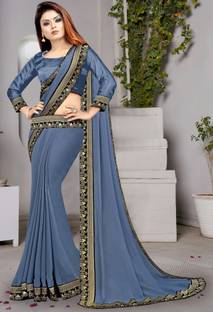 HNC Retail Temple Border Bollywood Lycra Blend, Chiffon Saree