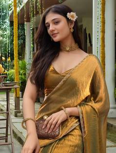 QVIDYA Solid/Plain Bollywood Organza, Silk Blend Saree