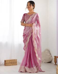 ONECULURE Embroidered, Embellished, Floral Print, Woven Bollywood Jimmy Jimmy Saree