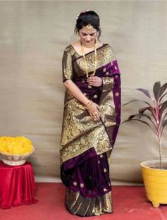 TIGERSNAKE Woven Kasavu Silk Blend Saree