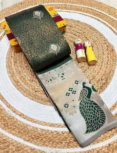 KanjiQueen Woven Kanjivaram Silk Blend, Pure Silk Saree