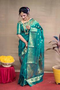 YDS FASHION HUB Embroidered Banarasi Satin Saree