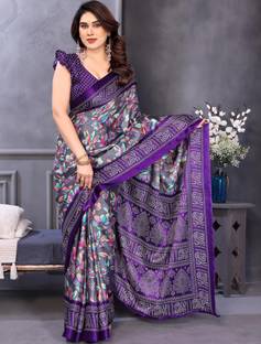 KING VULTURE Printed, Digital Print, Floral Print Bollywood Chiffon, Organza Saree
