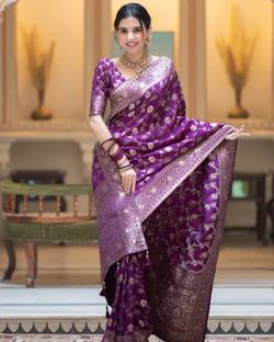 PHEASANT Woven Banarasi Jacquard, Art Silk Saree