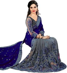 Semizoxis Embellished, Embroidered Bollywood Net, Art Silk Saree