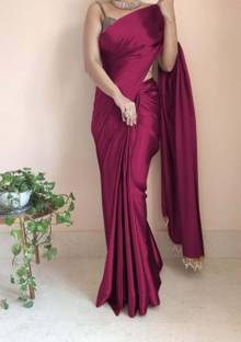 PD CLOTH VILLA Solid/Plain Bollywood Satin, Silk Blend Saree