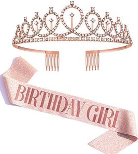 WEMOL Birthday Crown and Sash for Women Birthday Decorations Rose Gold