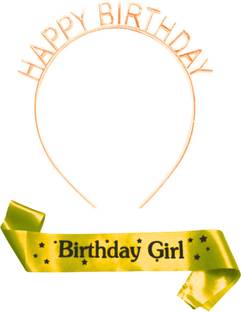 Beauty World Birthday Sash & Hair Band Birthday Girl Pink Satin Sash Ribbon combo (Pack of 2)