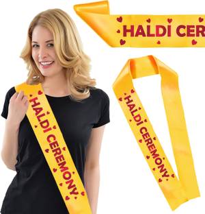ZYOZI Haldi Ceremony Sash for Haldi Ceremony Party-Yellow Sash with Red Foil Lettering