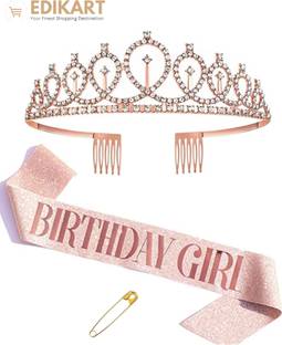 Edikart Birthday Sash and Crown/Tiara Rose Gold Pack of Sash, Crown & Pin.