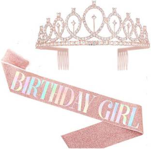 SYGA Birthday Girl Sash & Rhinestone Tiara Kit for Girl Women- Rose Gold, Bold