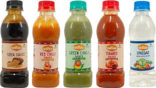 Fruvanta Jain Sauce Combo of Soya, Tomato,Green Chilli,Red Chilli and Vinegar(Pack of 5) Sauces & Ketchup