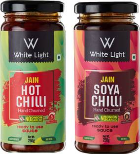 WHITE LIGHT FOOD Hand Churned Jain Hot Chilli & Jain Soya Chilli Sauce Combo (No Garlic Onion) Sauces