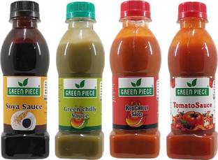 GREEN PIECE Soya Sauce ,Green Chilli Sauce,Red Chilli Sauce,Tomato Sauce (200gm x 4) Sauces & Ketchup