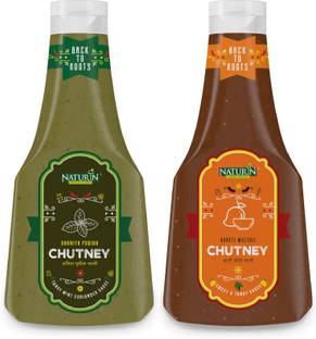 Naturin Combo Pack of 2- Dhaniya Pudina Chutney 370g and Khatti Meethi Chutney 425g Sauce & Dip