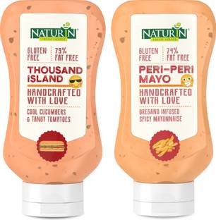 Naturin Combo Pack of 2- Thousand Island 290g and Peri-Peri Mayo 290g | Mayonnaise Sauce & Dip