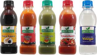 GREEN PIECE Jain Sauce Combo of Soya,Tomato,Green Chilli,Red Chilli and Vinegar (Pack of 5) Sauces & Ketchup