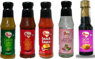 9am Soya, Green & Red Chilli, Snack & Vinegar Sauces | 200gx5 | Pure Veg & Tasty Sauces & Ketchup