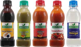 GREEN PIECE Sauce ,Green Chilli Sauce ,Red Chilli Sauce,Tomato Sauce ,,Vinegar (200gm x 5) Sauces & Ketchup