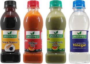 GREEN PIECE Jain Combo Without Onion/garlic Soya,Green Chilli,Red Chilli, vinegar.(200gm x4) Sauces & Ketchup