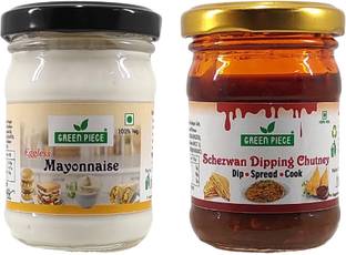 GREEN PIECE Schezwan Dipping Chutney (100gm) and Eggless Mayonnaise (100gm) (Pack of 2) Dip