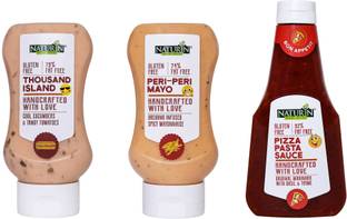 Naturin Pack of 3- Thousand Island 290g, Peri-Peri Mayo 290g and Pizza Pasta Sauce 425g Dip