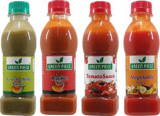 GREEN PIECE vegetable,Green Chilli ,Red Chilli Sauce ,Tomato Sauce (200gm x 2)(Pack of 4) Sauces & Ketchup