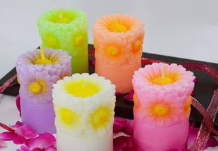 ME&YOU Smokeless Scented Paraffin Wax Multi Colour Pillar Candles in Pack 5 Candle