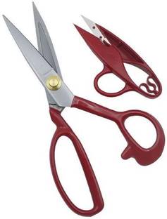 Raj Tailoring Red Handle white Blade Scissor 10 inch with Cutter Scissors