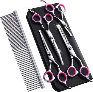 ORTIZA Pet Grooming Scissors Set 5 in 1 Stainless Steel Pet Trimmer Kit Pet Grooming Scissors