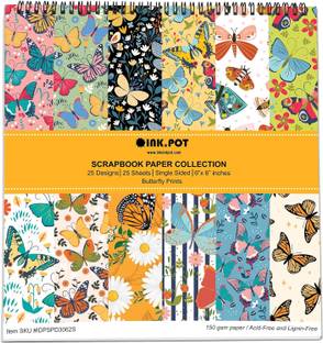 Inkdotpot 25 Sheets Butterfly Scrapbook Paper Pad 6x6, Single-Sided DIY Paper Theme,  Scrapbook Kit