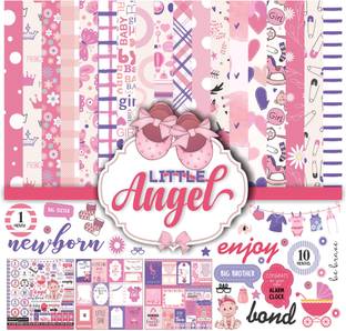 Inkdotpot Pink Baby Girl Cardstock 12"x12" Card Making Paper with Sticker Sheet-16 Pages Theme,  Scrapbook Kit
