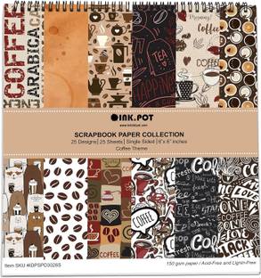 Inkdotpot 25 Sheets Coffee Scrapbook Paper Pad 6x6, Single-Sided DIY Paper Theme,  Scrapbook Kit