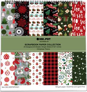 Inkdotpot 25 Sheets Christmas Scrapbook Paper Pad 6x6, Single-Sided DIY Paper Theme,  Scrapbook Kit