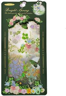 Digi Online 8 sheets PET Sticker Set Flower Series Journal Stickers 10 x 19 cm size (Green) Theme,  Scrapbook Kit