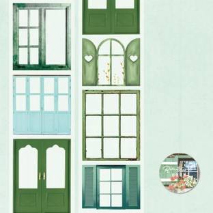 Digi Online PET Stickers Tape 5 cm x 2 meter Washi Tape Window Series Journal Sticker(Green) Theme,  Scrapbook Kit