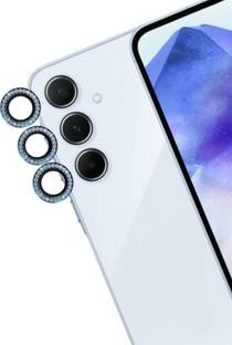 A3sprime Camera Lens Protector for SAMSUNG Galaxy A35 5G, |Full Coverage 9H Surface Hardness Bling Diamond Shaped Tempered Glass with Metal Ring Guard Camera Lens Protector|, (Color - Blue)