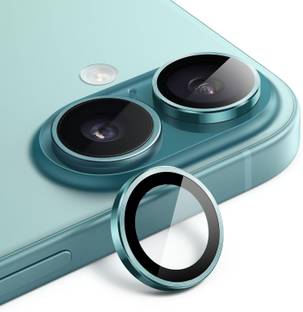 MOBCART Back Camera Lens Ring Guard Protector, Camera Lens Glass Protector for iPhone 16, iPhone 16 Plus, 9H Tempered Glass, HD Clear, Scratch-Resistant, Green