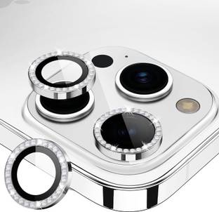 A3sprime Camera Lens Protector for APPLE iPhone 15 Pro, iPhone 15 Pro Max, |Full Coverage 9H Surface Hardness Bling Diamond Shape Tempered Glass with Metal Ring Guard Camera Protector|, (Color - White)