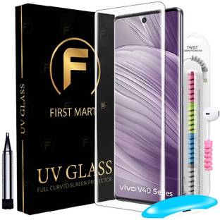 FIRST MART Edge To Edge Tempered Glass for Vivo V40 5G, Vivo V40, Vivo V40, UV Glue Tempered Glass with Cable Protector