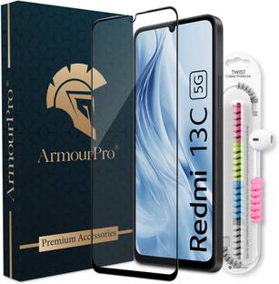 ArmourPro Edge To Edge Tempered Glass for Redmi 13C 5G, Redmi 13C 4G, Tempered Glass With Cable Protector